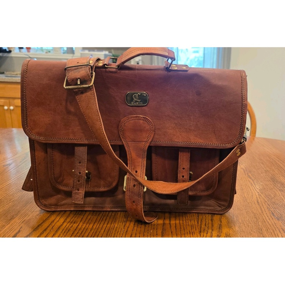 Cuero Vintage Handmade Leather Messenger Bag for Laptop Carry-On
